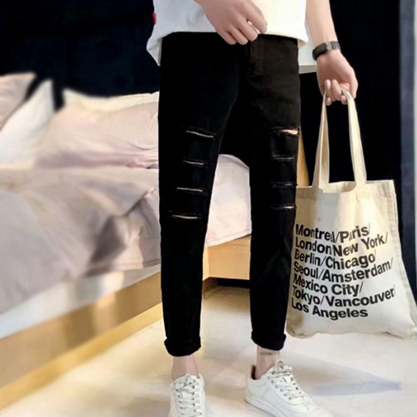 남자 스키니 블랙진 컷팅 청바지 가벼운 찢청