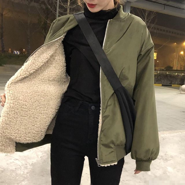 여성 뽀글이 양면 시보리 항공 점퍼 겨울 아우터