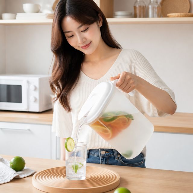 냉장고 물통 보관용기 플라스틱 핸들형 물병 주방 소품 정리 용기 - 이미지 1