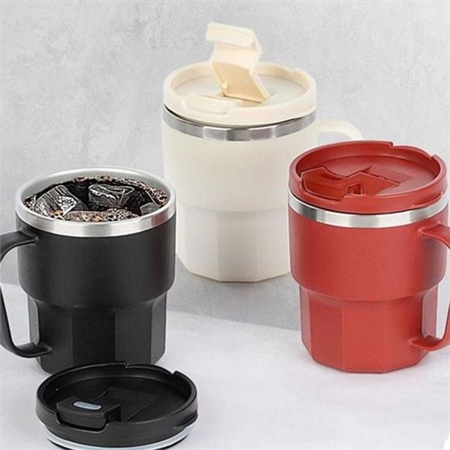 스텐 머그컵 400ml 커피 머그컵 스테인리스 뚜껑 사무실 홈카페 보온 캠핑용 텀블러 캠핑 보냉