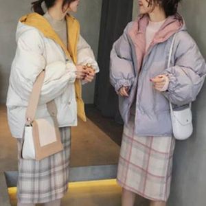 여성 캐주얼 패딩 점퍼, 양면 오버핏 핑크색 겨울 아우터 - 이미지 2