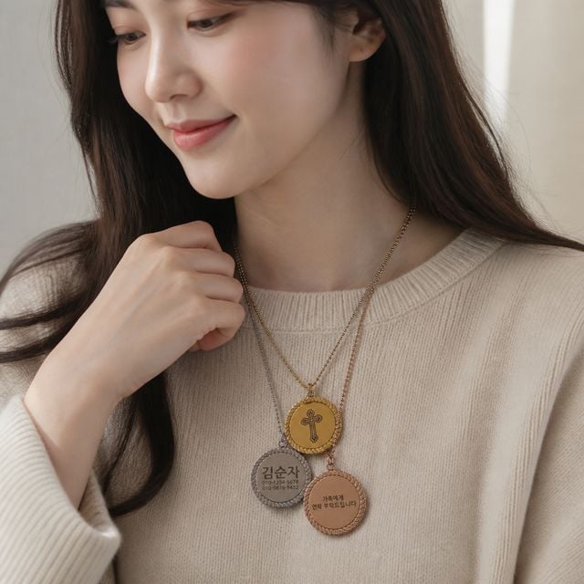 실버 목걸이 인식표 노인 미아 방지 배회 어르신 펜던트 주얼리 악세사리 - 이미지 1