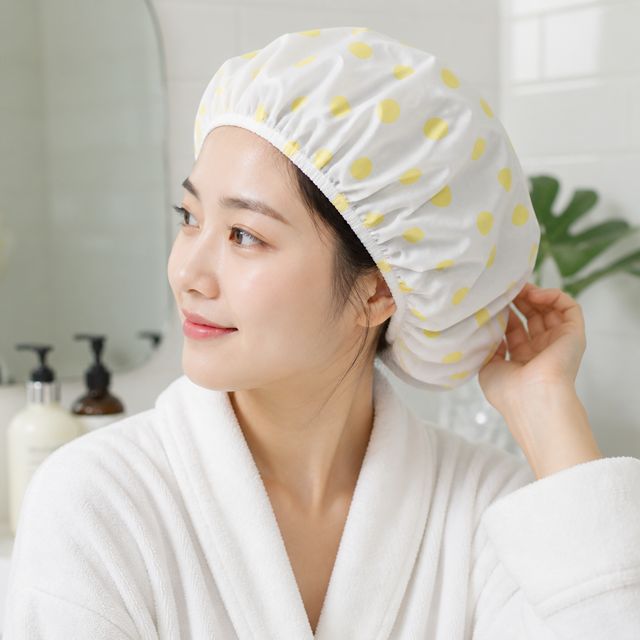 도트 패턴 미용실 헤어캡 방수 샤워캡 비닐 두건 캡