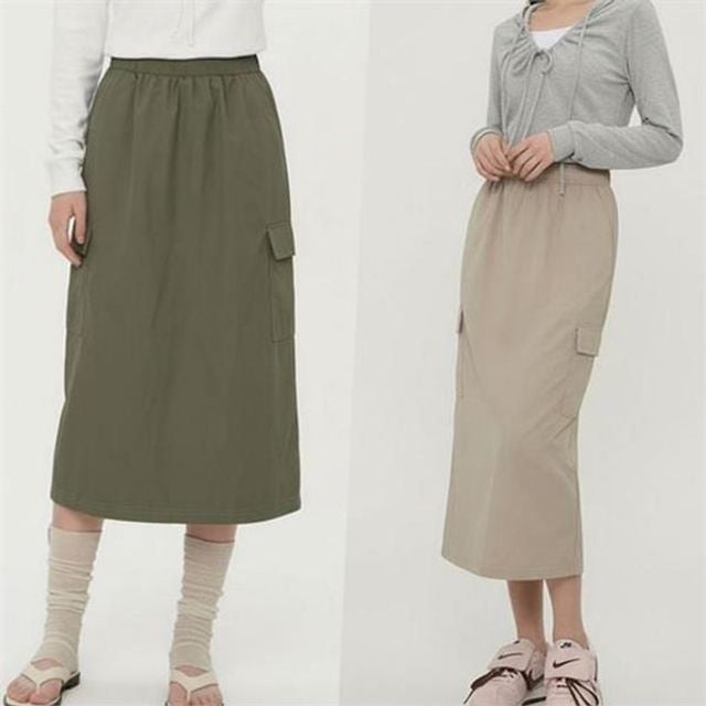 뒷트임 여성 바스락 스커트 아웃포켓 여성 카고 스커트 데일리 여름