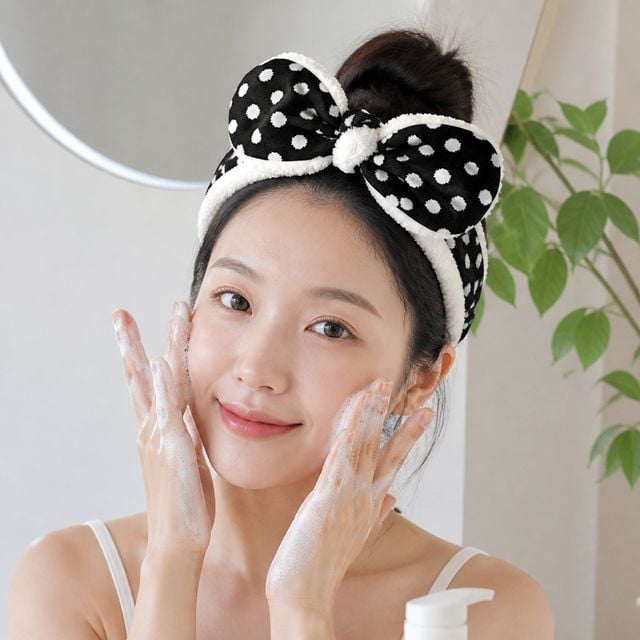 헤어밴드 도트 리본 세안 뷰티 소품 머리띠 헤어케어 메이크업 화장 준비용 - 이미지 1