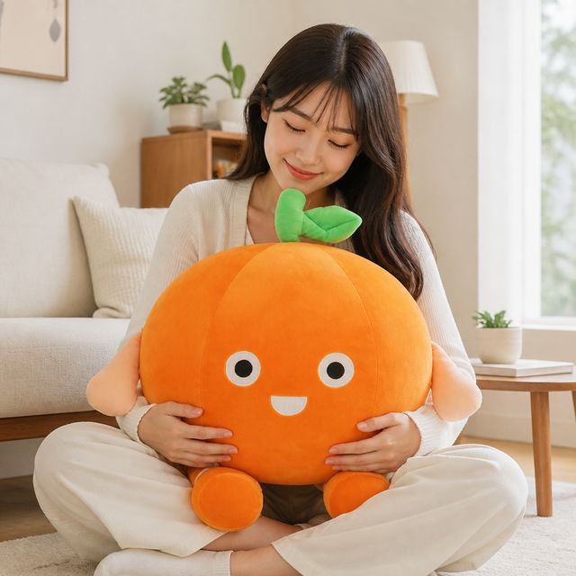 감귤 캐릭터 모찌 쿠션 인형 20cm 오렌지 애착 선물용 아이방 소품