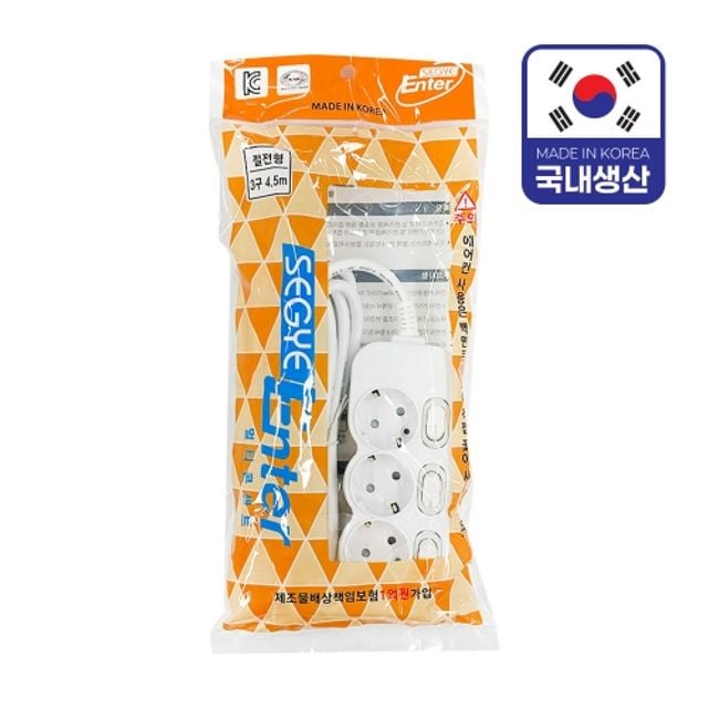 혜명몰 세계 멀티탭 개별 절전 3구 4.5m 국내생산 / 16A - 개 (1개입) 세계멀티탭 3구콘센트 개별절전멀티 - 이미지 1