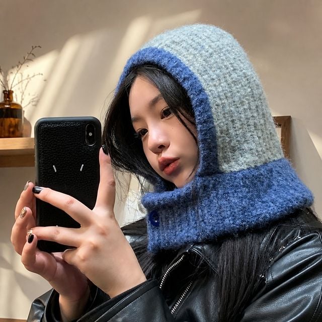 겨울 방한모자 배색 니트 바라클라바 7컬러 모자