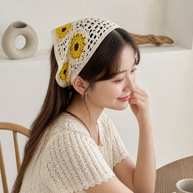 해바라기 니트 헤어밴드 머리 두건 커치프 헤어액세서리 여성