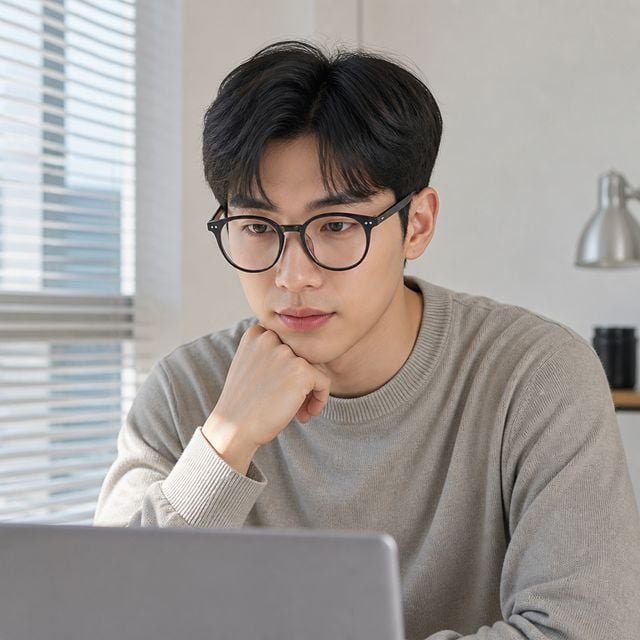 블루 라운드 안경테 컴퓨터 작업용 눈 안경 뿔테 소품 - 이미지 1