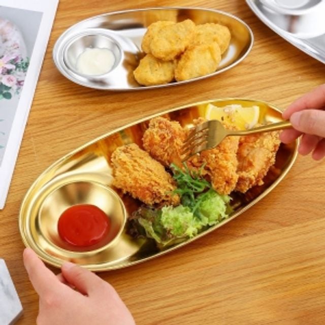 스낵몰 소스칸 찍먹 접시 2p 28cm 골드 종지 따로접시