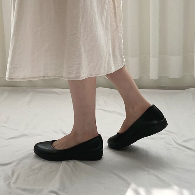 여성 둥근코 낮은굽 웨지 플랫 빅사이즈 근무화 면접Y