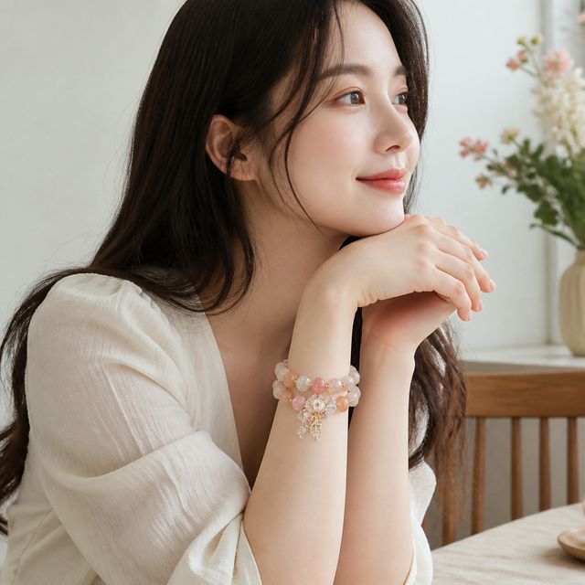 여성 패션팔찌 비즈 플라워 드롭 디자인, 썸머 레이어드 주얼리 - 이미지 1