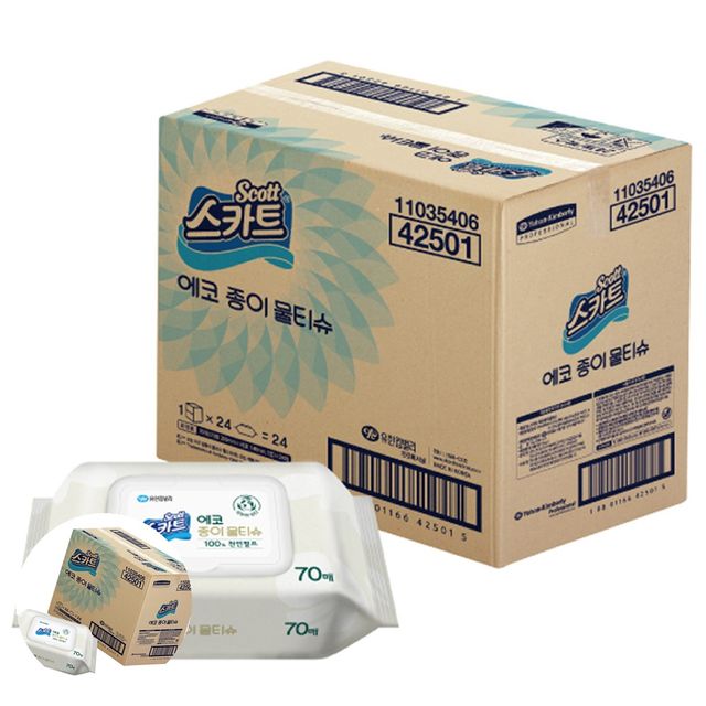 청소용물티슈 소형물티슈 스카트 에코 종이 물티슈 캡형 E-Pack 70매 x 24개입 1박스