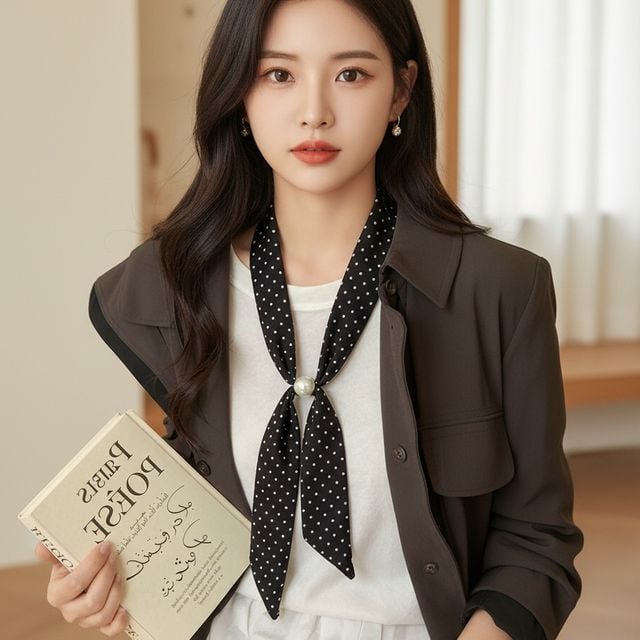 여성용 실크 비즈 넥타이 스카프 넥카프 - 이미지 3