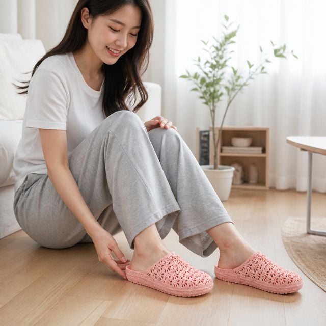 여성 욕실 실내화 PVC 케이브 뮬 슬리퍼 사무실 거실화 층간소음 방지 거실 실내용 - 이미지 1