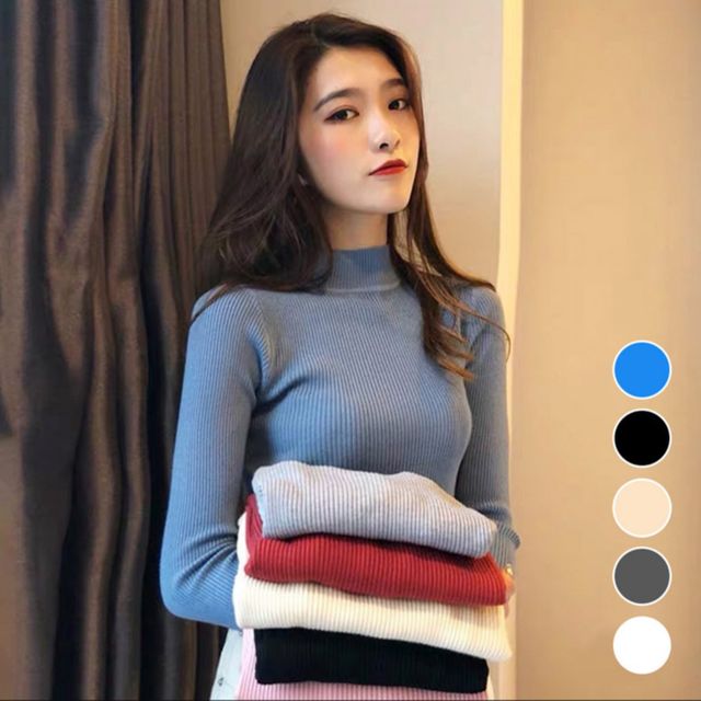 여성 기본 반목 니트 티셔츠