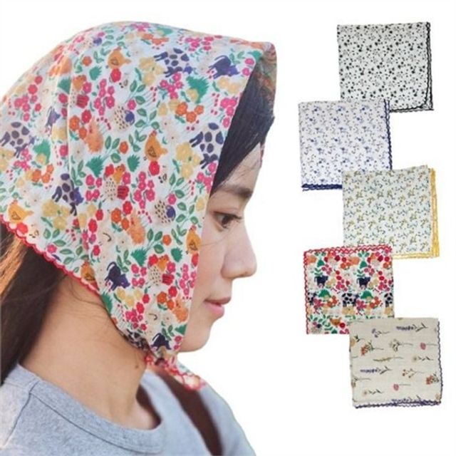 패브릭 손수건 55x55 패턴 손수건 쁘띠 러블리 데일리 스카프 여성 여름 헤어밴드 머리띠 헤어 머리