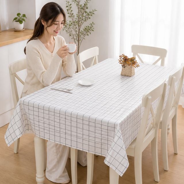 체크무늬 식탁보 테이블커버 방수 오염방지 PEVA 홈데코 - 이미지 1