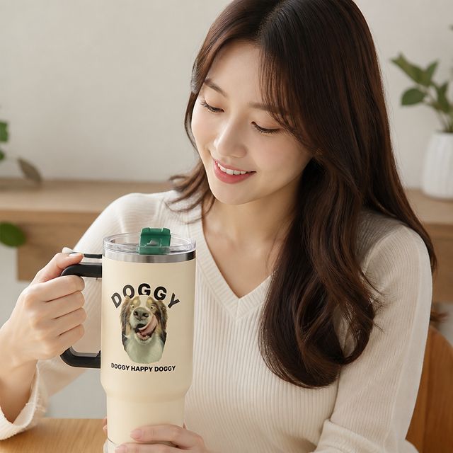 스텐 텀블러 1L 1리터 포토 보냉 스트로우 컵 보틀 커스텀 기념품 답례품 선물용 - 이미지 1