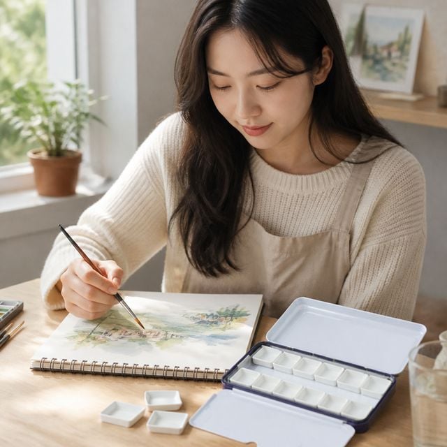 수채화 팔레트 하프팬 미술 도구 휴대용 미니 물감 파레트 화방 용품