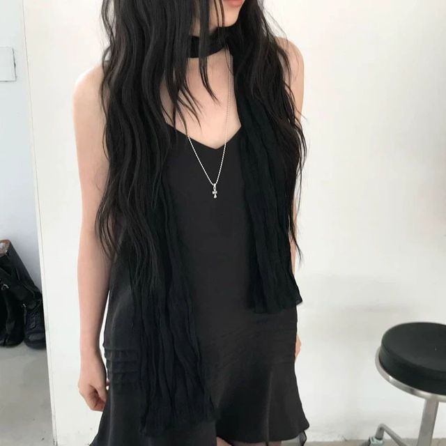 리블리즈 뷔스티에 레이어드 민소매 미니 끈나시원피스 슬리브리스 린넨 슬립 미니멈 프릴 쉬폰 이너원피스 - 이미지 3