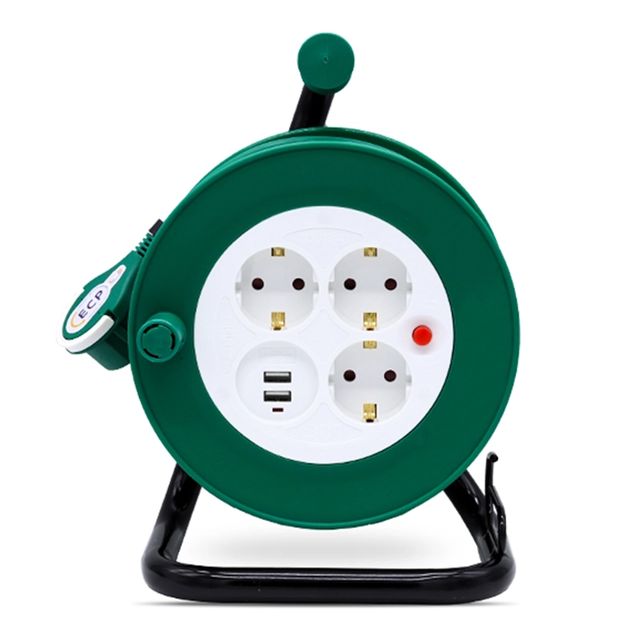 러그박스 노출형 손잡이 멀티탭 릴선 3구 USB 2포트 15M 1.5SQ 그린 이지콕 - 이미지 1