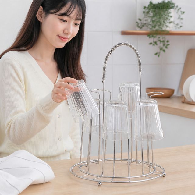 컵걸이 주방 컵건조대 6구 스텐 거치대 주방정리 용품 클로브 스텐리스 컵꽂이 - 이미지 1
