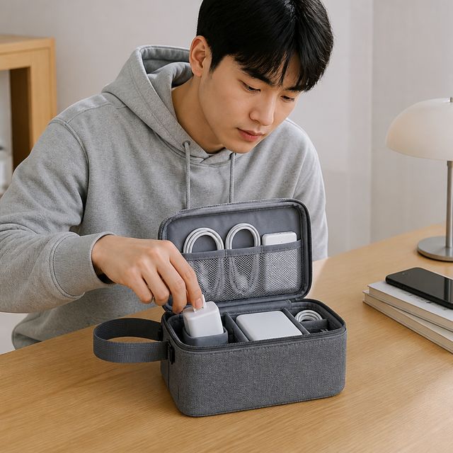 디지털 기기 케이블 정리 파우치 수납 가방 4색 세트 - 이미지 1
