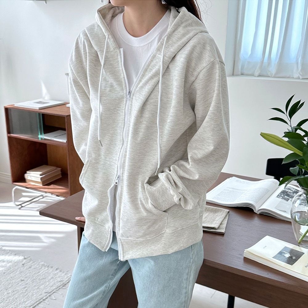 여자 후드 면 집업 자켓 긴팔 봄 가을 데일리 점퍼 - 이미지 1