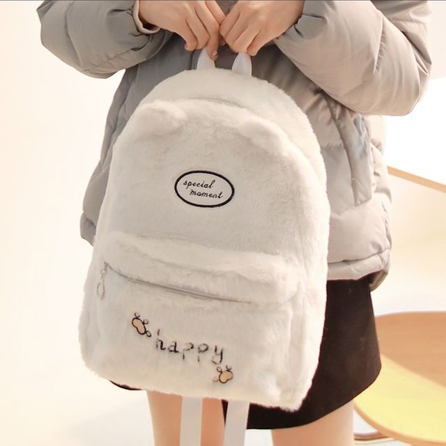 여성 학생 캐주얼 백팩 곰돌이 퍼 가방