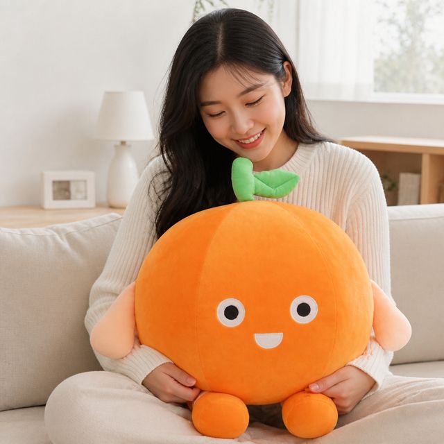 감귤 쿠션 인형 40cm 오렌지 모찌 애착 소품