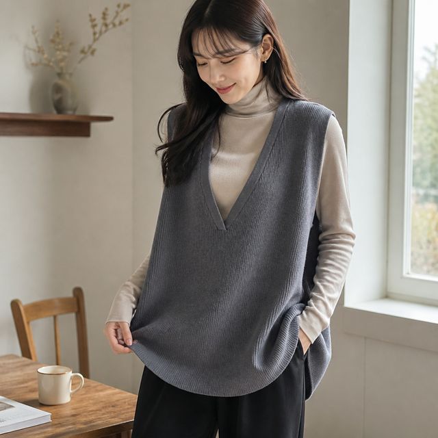 여성 루즈핏 니트 조끼 봄 가을 겨울 데일리룩 오버핏 레이어드 상의