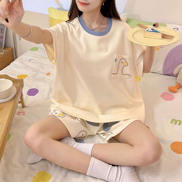 러블리덕 여성 여름 잠옷 홈웨어 파자마 밴딩 세트 - 귀여운 디자인의 편안한 수면복 - 이미지 7