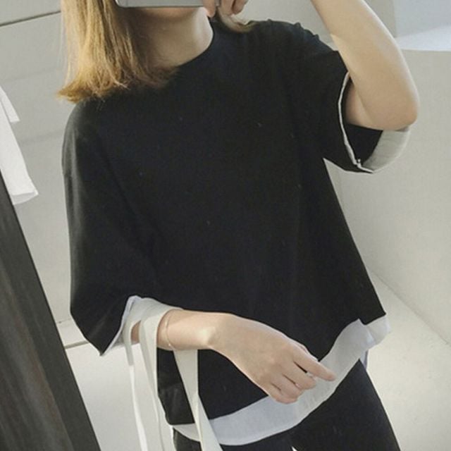 패션 캐주얼 여성 여름 레이어드 루즈핏 반팔 티셔츠