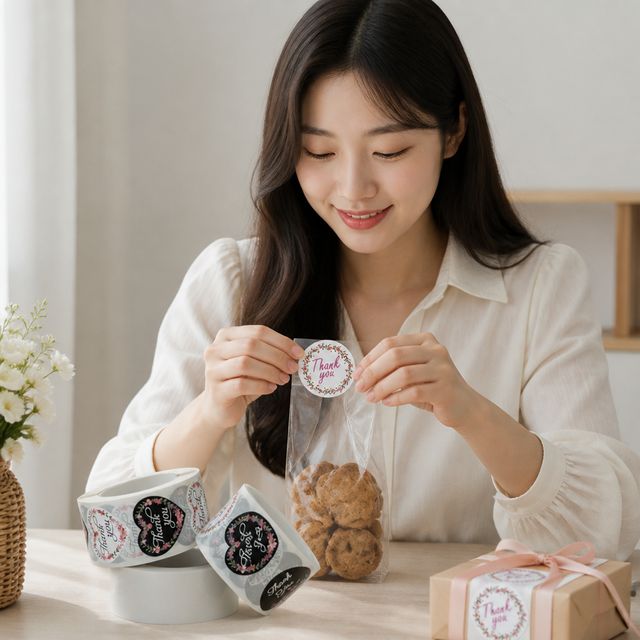 답례품 포장 라벨 고마움 메시지 스티커 선물 봉투 마감용 실 - 이미지 1