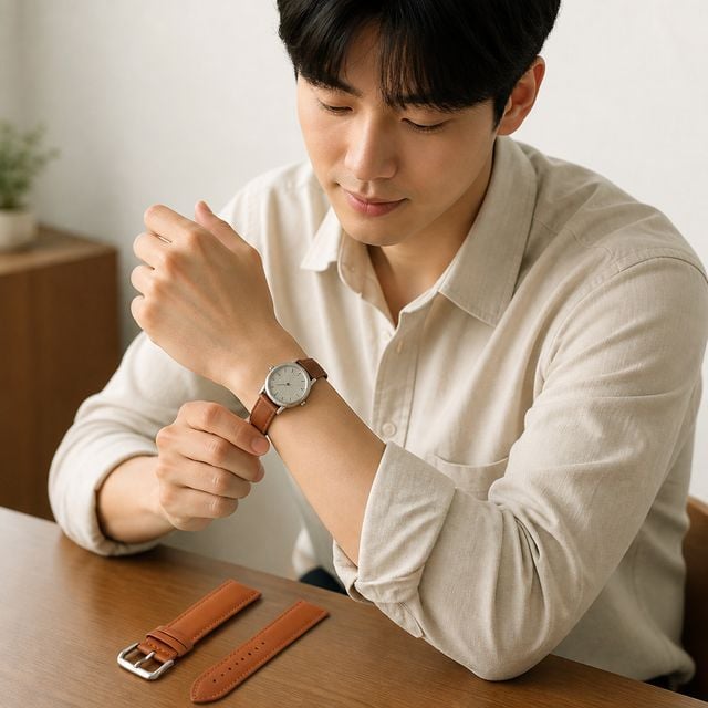 손목시계 교체 스트랩 리얼 가죽 밴드 무지 교체용품 - 이미지 1