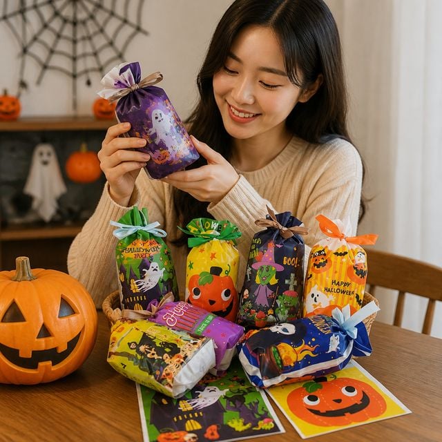 할로윈 포장지 끈부착 50P 어린이집 간식 행사 답례 봉투