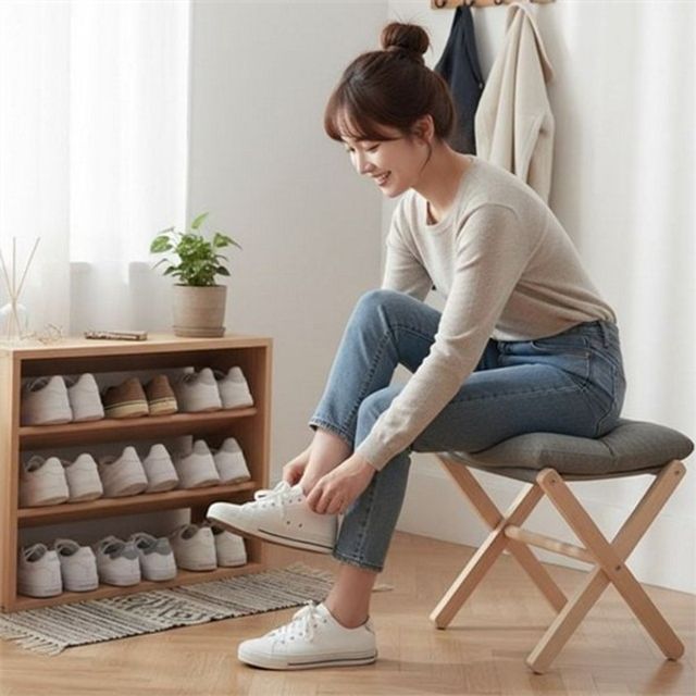다용도 접이식 현관 의자 휴대용 접이식 간이 의자 신발 스툴
