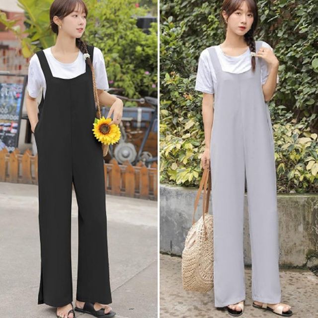 뷔스티에 와이드 캐쥬얼 신상 밴딩 멜빵 멜빵바지