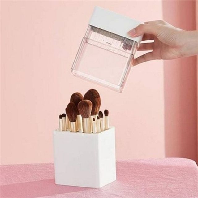 화장 브러시 정리함 메이크업 브러시 보관함 뚜껑형 아크릴 투명 화장품 수납함 케이스 먼지 차단 방지